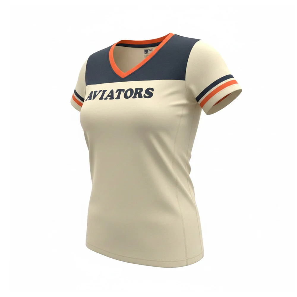 Women's New Era Aviators Cream/Navy V-Neck Short Sleeve T-Shirt
