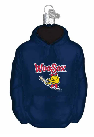 Worcester Red Sox Holiday Primary Hoodie Glass Ornament